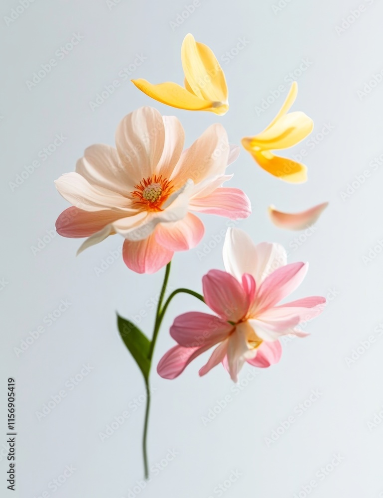 Fototapeta premium Beautiful arrangement of delicate pastel flowers showcasing nature's artistry in a serene composition