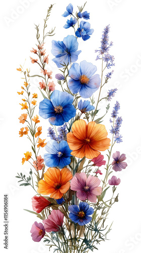 Vibrant Wildflower Bouquet: Watercolor Painting 