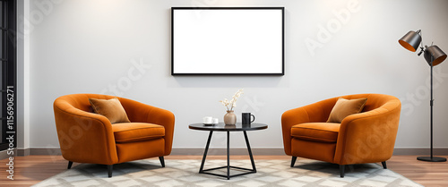 Modern Living Room with Blank Wall Art