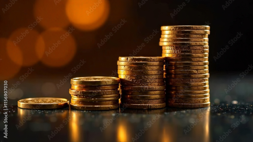 Stacks of coins on black background. Stacks of coins on black background.