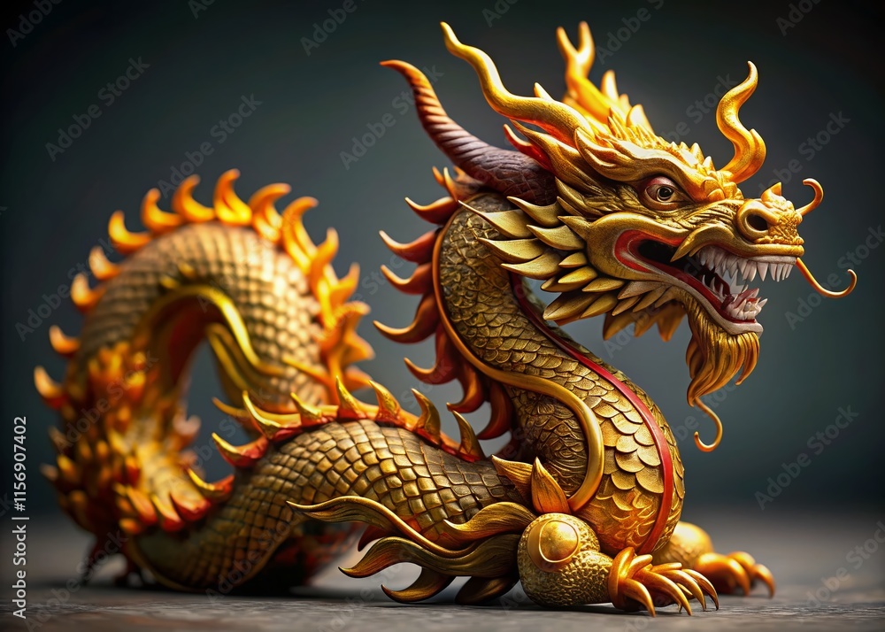 custom made wallpaper toronto digitalElegant Grey Dragon Clay Sculpture with Golden Accents - Minimalist Asian Art