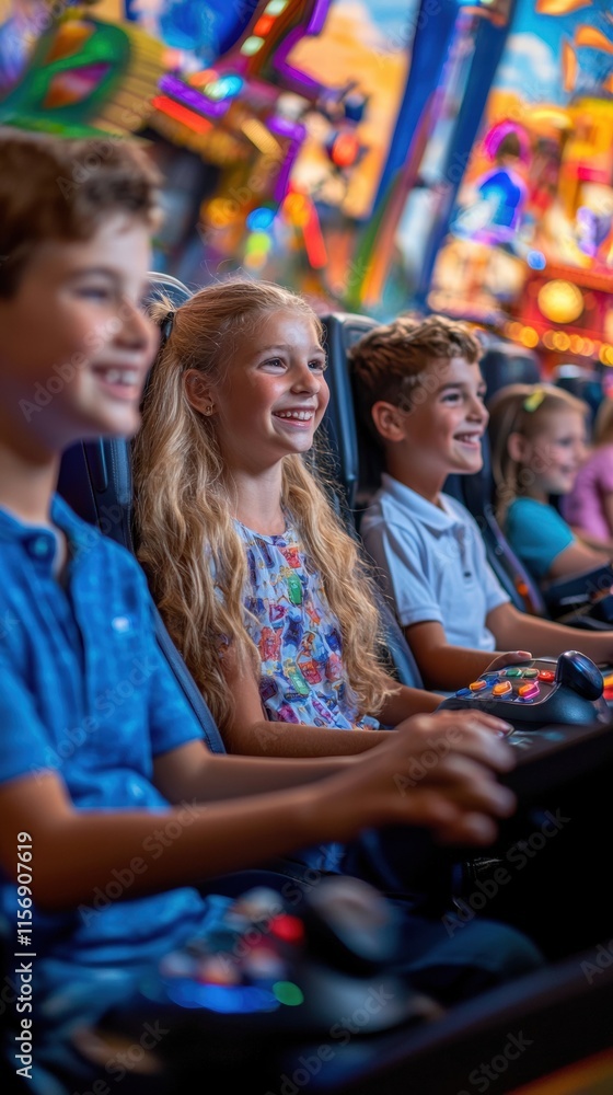 Obraz premium Joyful Children Experiencing Thrill and Excitement on Roller Coaster