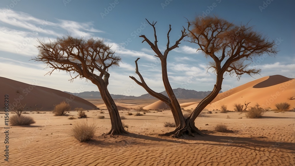 Leafless Trees in Desert Landscape Leafless Trees in Desert Landscape
