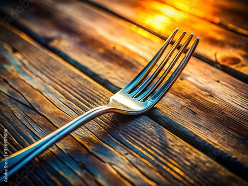 Elegant Silver Fork on Rustic Wooden Table - Close-up Stock Photo