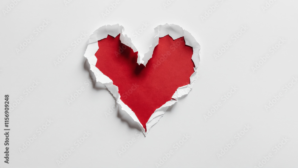 Red heart shape torn from white paper Red heart shape torn from white paper