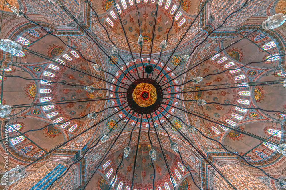 Interior of The Sultanahmet Mosque (Blue Mosque) in Istanbul ( Turkish: Sultan Ahmet Cami)