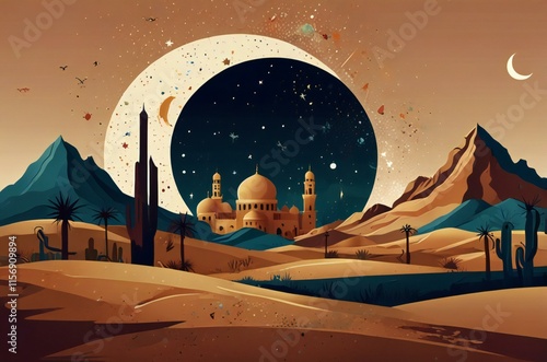 landscape with moon and stars