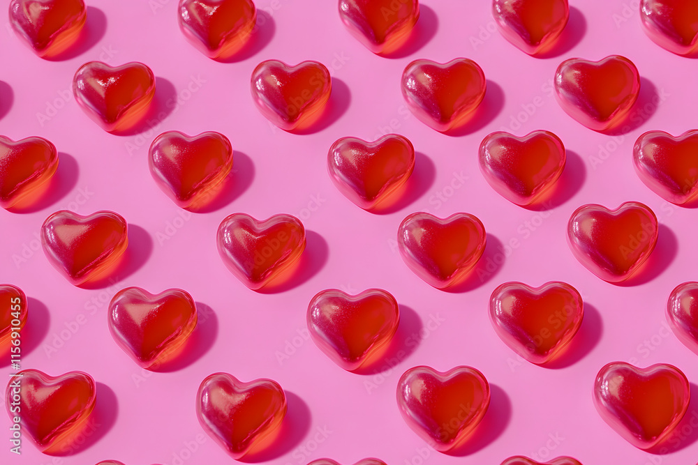 Heart-shaped candy on pink background Heart-shaped candy on pink background