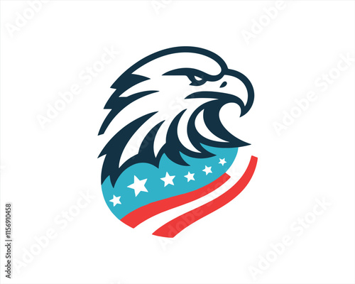 Eagle logo design vector illustration in American flag color. American Eagle icon logo template. 