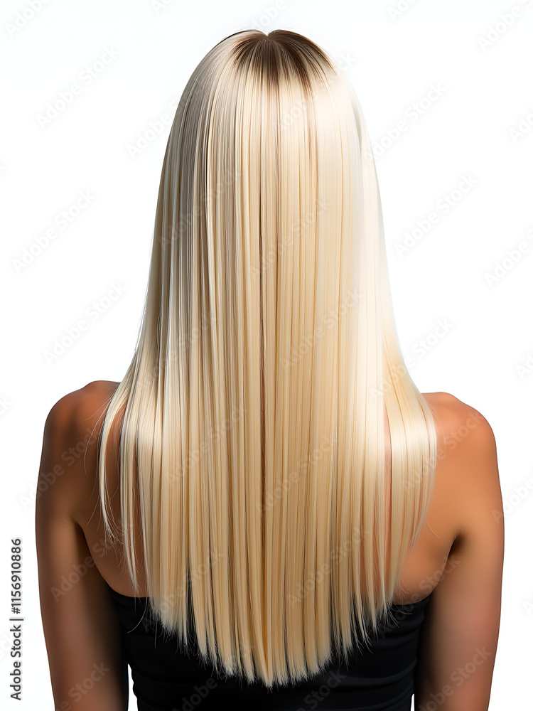 Naklejka premium Woman With Shiny Straight Blonde Hair In An Isolated White Background, Created Using E Technology For A Back View Perspective. 00001