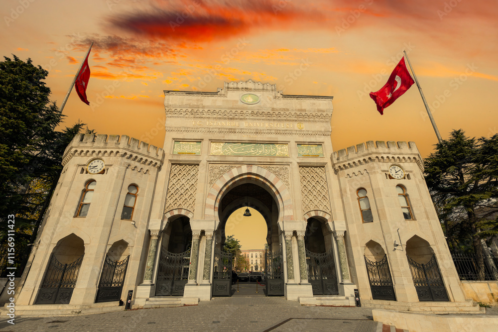 Istanbul University main gate and Beyazit Square view in the Istanbul. Istanbul University is oner of the major university in the Turkey.