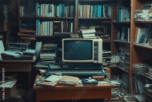 Wallpaper Mural Abandoned Room Filled With Old Books And Electronics Torontodigital.ca