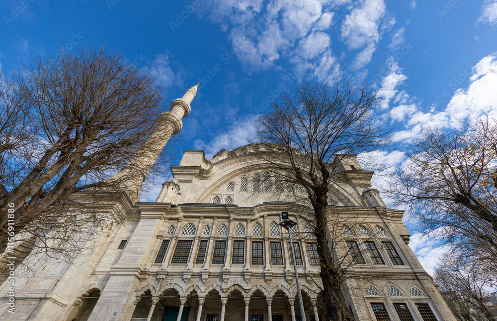 A beautiful view of the Nuruosmaniye Camii, the mosque near the Grand Bazaar in Istanbul, Turkey
