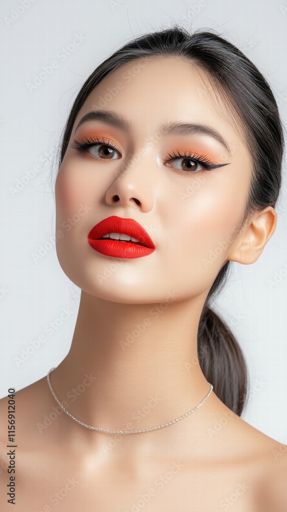 Woman with Red Lips and Simple Necklace Woman with Red Lips and Simple Necklace