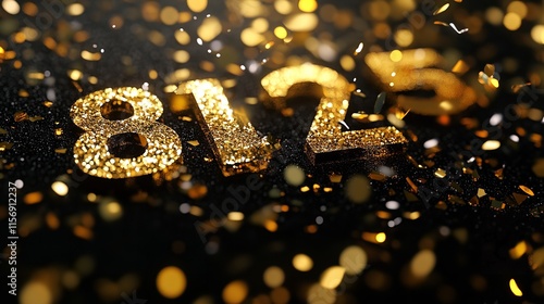 Happy New Year 2025, a Festive Black Background Adorned with

 photo