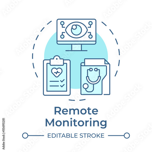 Remote patient monitoring soft blue concept icon. Health metrics tracking technology. Telehealth work. Round shape line illustration. Abstract idea. Graphic design. Easy to use in presentation