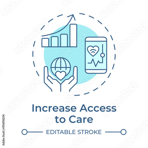 Increase access to care soft blue concept icon. Removes barriers to healthcare. Benefit of telehealth. Round shape line illustration. Abstract idea. Graphic design. Easy to use in presentation