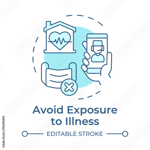 Avoid exposure to illness soft blue concept icon. Contagious illnesses prevent. Benefit of telehealth. Round shape line illustration. Abstract idea. Graphic design. Easy to use in presentation