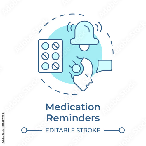 Medication reminders soft blue concept icon. pharmacy information provide. Healthcare chatbot use case. Round shape line illustration. Abstract idea. Graphic design. Easy to use in presentation