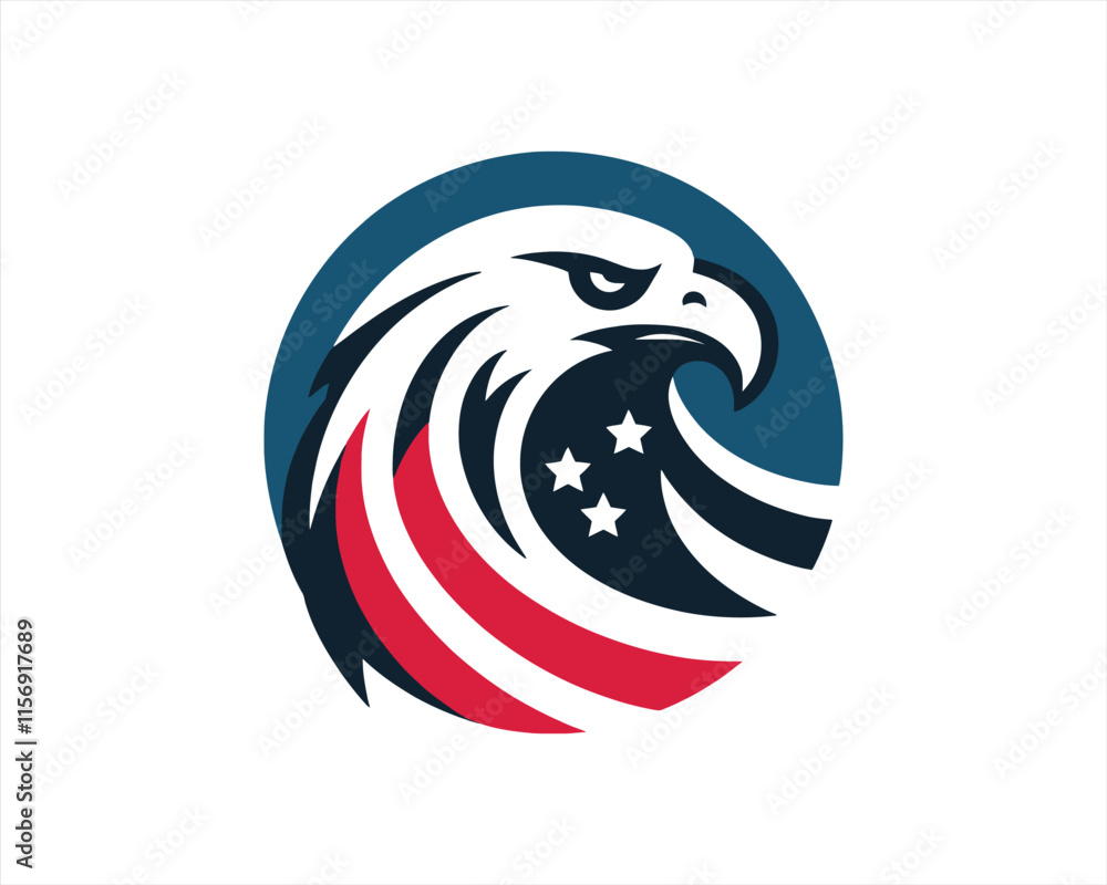 Obraz premium Eagle logo design vector illustration in American flag color. American Eagle icon logo template. 