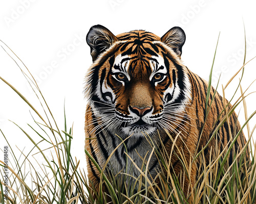 Tiger Crouching in Hunting Stance with Sharp Details on transparent background photo