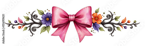 Watercolor Halloween Ornament With A Pink Ornate Bow Isolated On White And Available As Png Transparent Background Image. 00003 photo