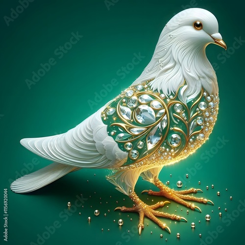 Beautiful and artistic picture of a pigeon. White and gold patterned pigeon, striking. photo