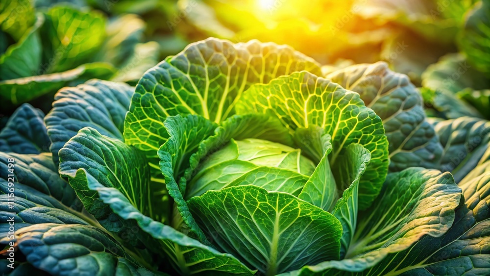 Obraz premium Fresh Organic Cabbage Head Growing in Garden - Healthy Vegetable Farm Produce