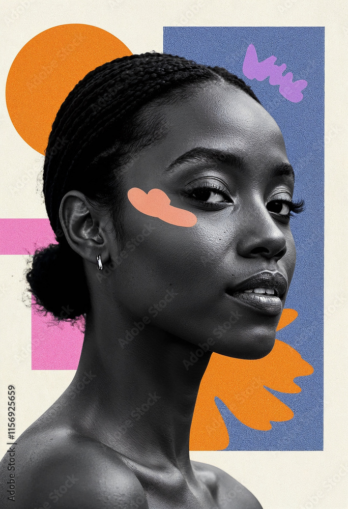 A woman with a black and orange face paint is the main subject of the image. She is wearing a black and orange face paint, which gives her a bold and striking appearance A woman with a black and orange face paint is the main subject of the image. She is wearing a black and orange face paint, which gives her a bold and striking appearance
