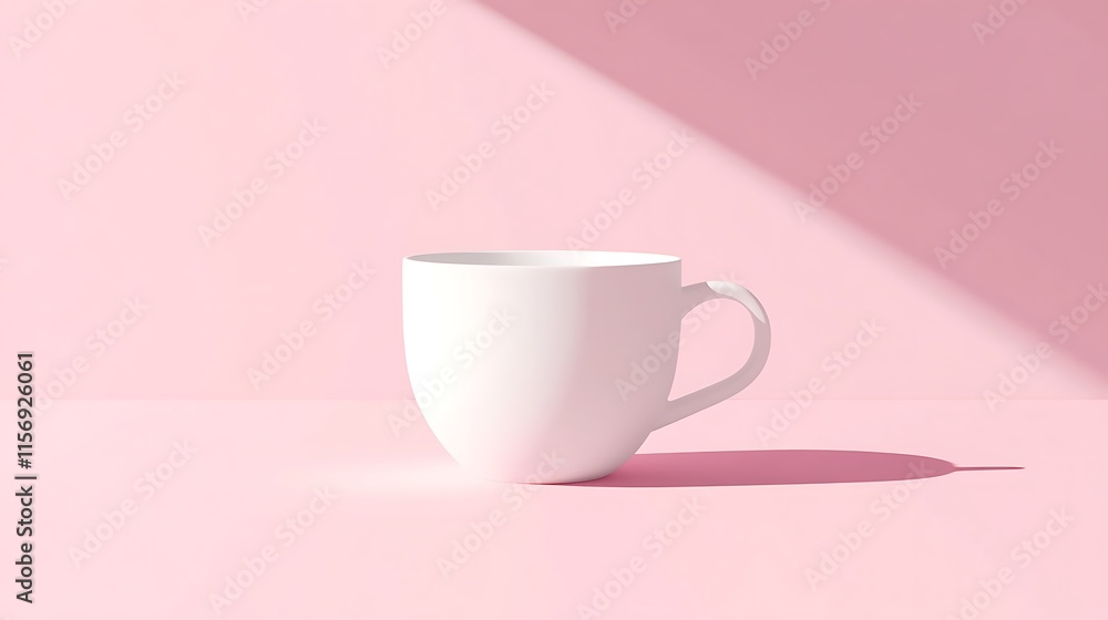 Clean White Mug Mockup: Softly Lit Product Photo on Pink Background. AI Generated Clean White Mug Mockup: Softly Lit Product Photo on Pink Background. AI Generated
