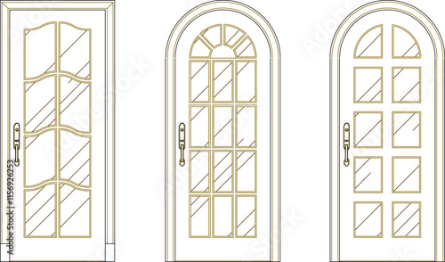 vector sketch illustration of the silhouette of a modern classic vintage ethnic traditional wooden door furniture design with lots of carvings.eps