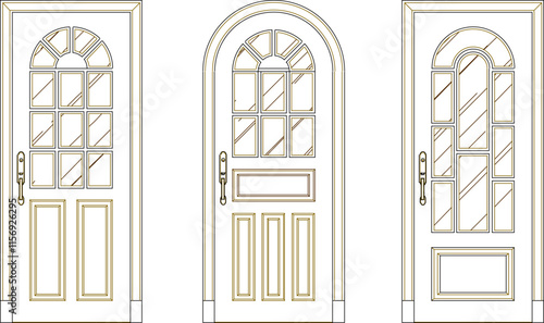 vector sketch illustration of the silhouette of a modern classic vintage ethnic traditional wooden door furniture design with lots of carvings.eps
