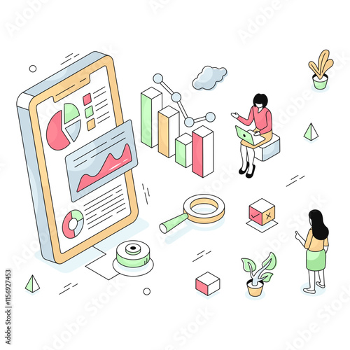 Premium download illustration of mobile data analytics