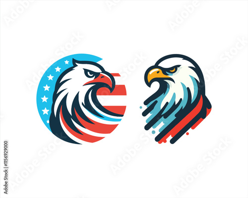 Eagle logo design vector illustration in American flag color. American Eagle icon logo template. 