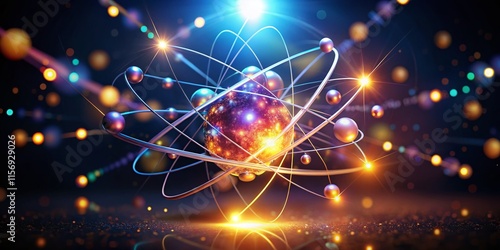 Glowing Atomic Structure Silhouette: Abstract 3D Render of Orbiting Particles
