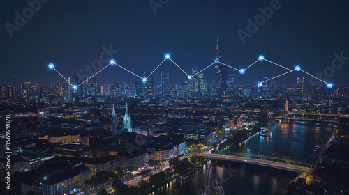 Wallpaper Mural Smart digital Innovation city with connection network reciprocity over the cityscape. of future smart wireless digital city and social media networking systems that connects people with in city Torontodigital.ca