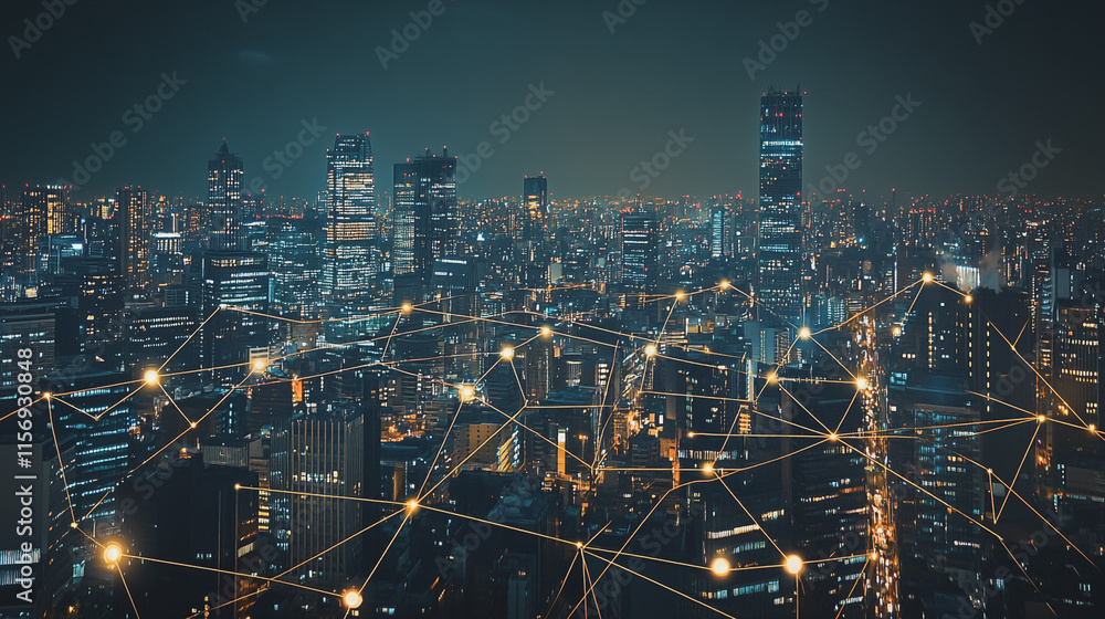 custom made wallpaper toronto digitalSmart digital Innovation city with connection network reciprocity over the cityscape. of future smart wireless digital city and social media networking systems that connects people with in city