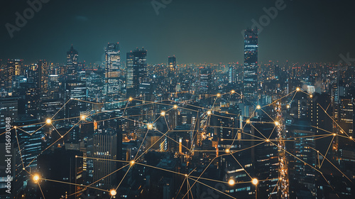 Wallpaper Mural Smart digital Innovation city with connection network reciprocity over the cityscape. of future smart wireless digital city and social media networking systems that connects people with in city Torontodigital.ca