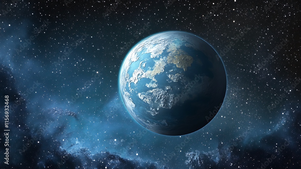 Obraz premium Stunning Digital Painting: A Serene Alien Planet Glimmering Mysteriously in Deep Space. AI Generated