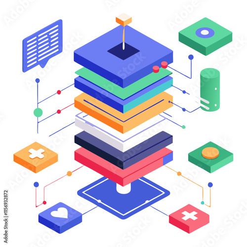 Layers of code transforming into functional applications for innovative software development