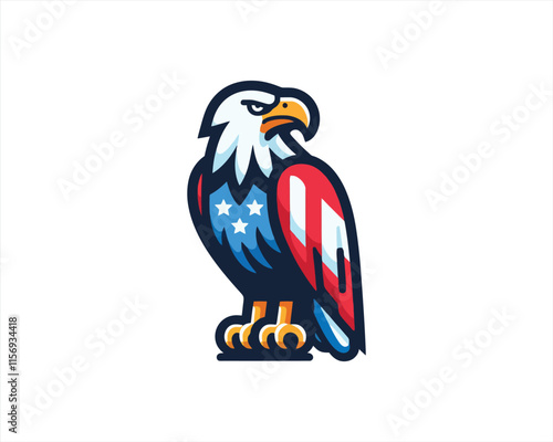 Eagle logo design vector illustration in American flag color. American Eagle icon logo template. 