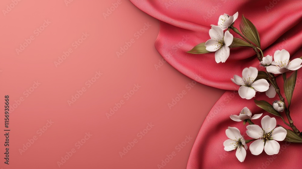 Spring Blossom Silk Fabric Background Chinese New Year Card Design Spring Blossom Silk Fabric Background Chinese New Year Card Design