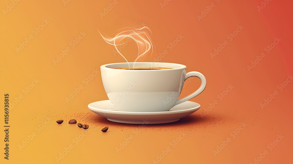 Obraz premium This sophisticated coffee cup illustration emphasizes the gentle steam rising from a warm beverage, symbolizing comfort and relaxation. An elegant piece for coffee-themed art collections.