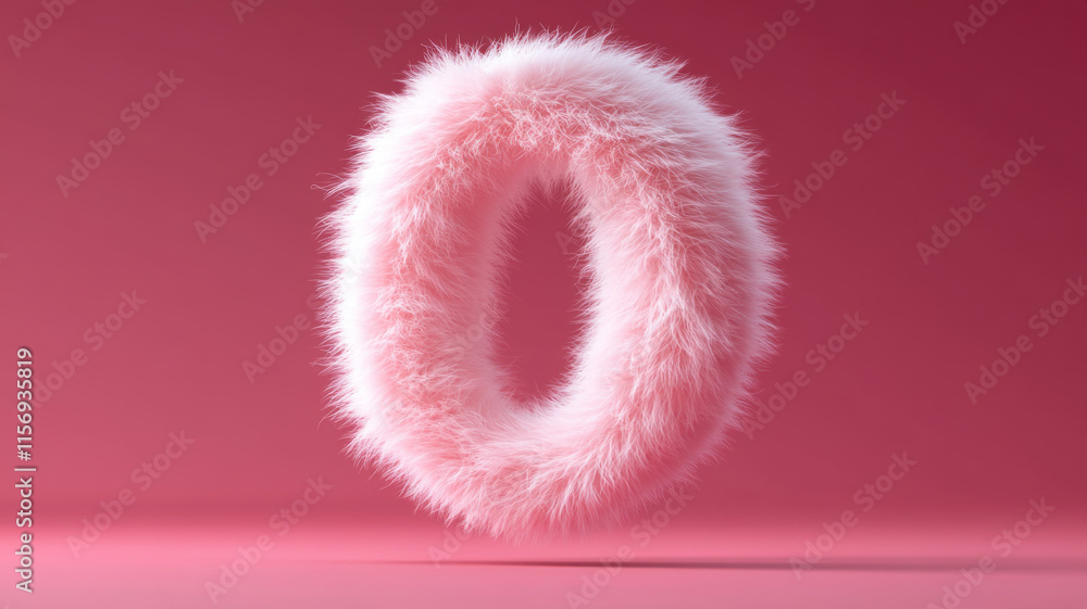 A cute white number 0 shaped like soft fur with short hair, floating in the air against a pink backdrop. A cute white number 0 shaped like soft fur with short hair, floating in the air against a pink backdrop.