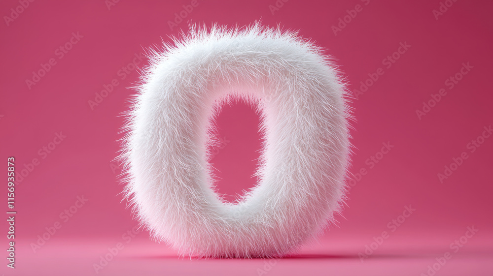 A cute white number 0 shaped like soft fur with short hair, floating in the air against a pink backdrop. A cute white number 0 shaped like soft fur with short hair, floating in the air against a pink backdrop.