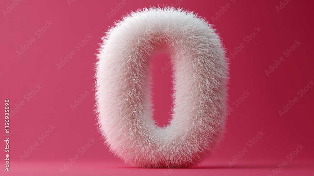 A cute white number 0 shaped like soft fur with short hair, floating in the air against a pink backdrop. A cute white number 0 shaped like soft fur with short hair, floating in the air against a pink backdrop.