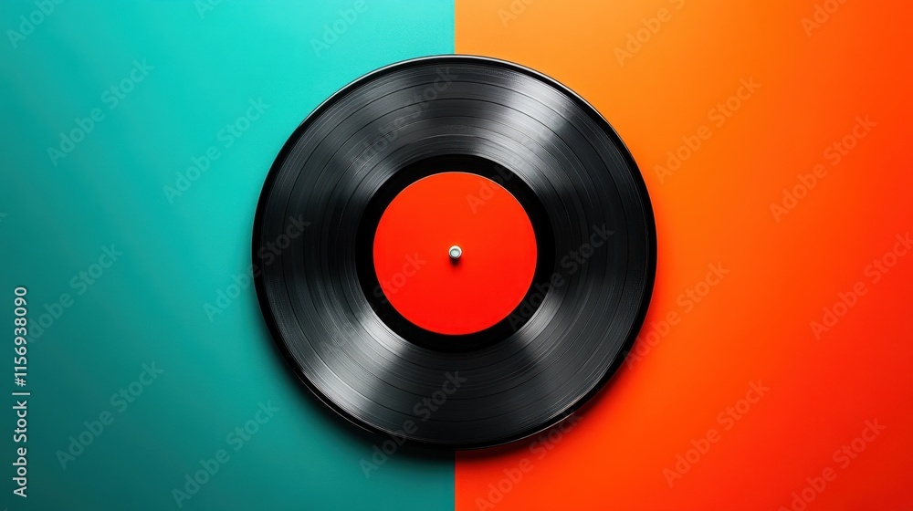 Obraz premium Vinyl record on vibrant split blue and orange background