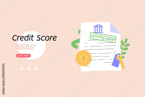 Person checking and improving a credit score report. Gauge scale rating. Concept of credit banking, loan rating, mortgage approval, payment history. Clients improve credit score. Vector illustration