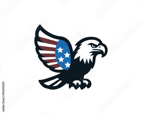 Eagle logo design vector illustration in American flag color. American Eagle icon logo template. 