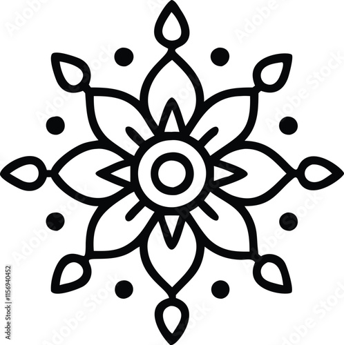 Indian Traditional and Cultural Black Line Art, Mandala Design.